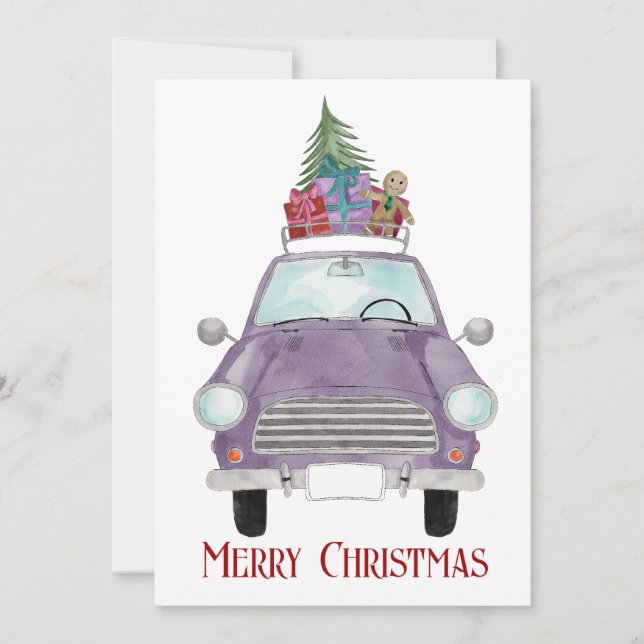 Violet Car med Helgdag julklapp Julkort (Framsida)