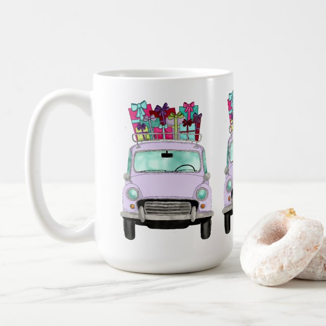 Violet Car med julgåvor Kaffe Mugg (Med munk)