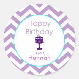 Violet Chevron Personlig Birthday Stickers Runt Klistermärke