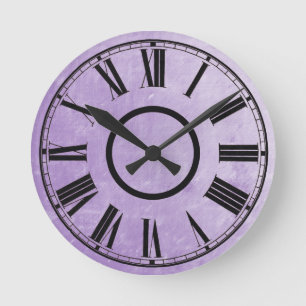 Violet Clock Weasted Effect Roman Numbers Rund Klocka