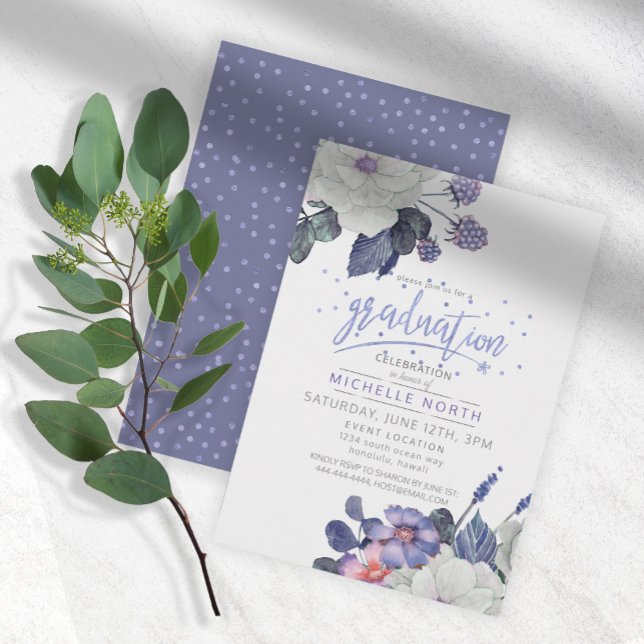 Violet Confetti Blommigt Studenten ID509 Inbjudningar (Skapare uppladdad)