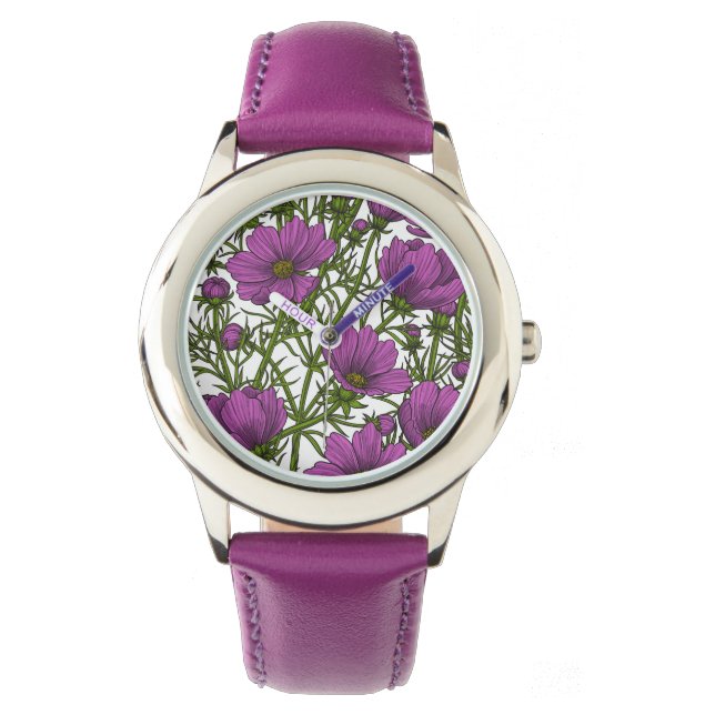 Violet cosmos blommor armbandsur (Framsida)