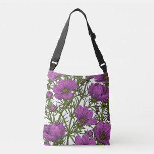 Violet cosmos blommor axelväska