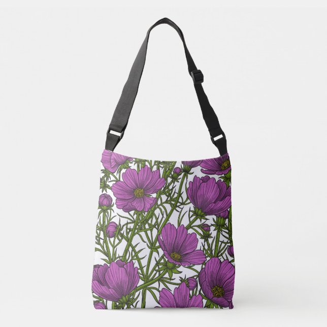 Violet cosmos blommor axelväska (Framsida)