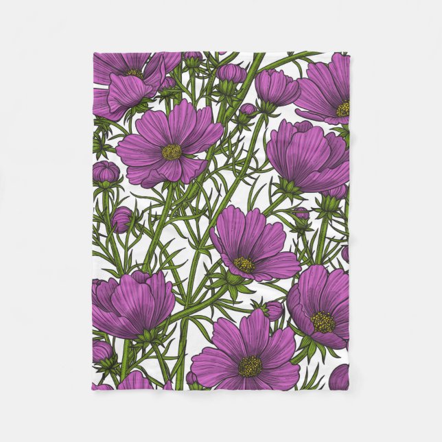 Violet cosmos blommor fleecefilt (Framsidan)