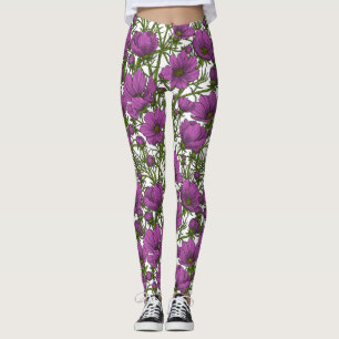 Violet cosmos blommor leggings