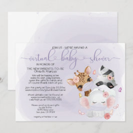 Violet Cute Animals i Virtuell babyskabb för masko Inbjudningar