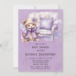 Violet Cute Nalle School Baby Shower Inbjudningar