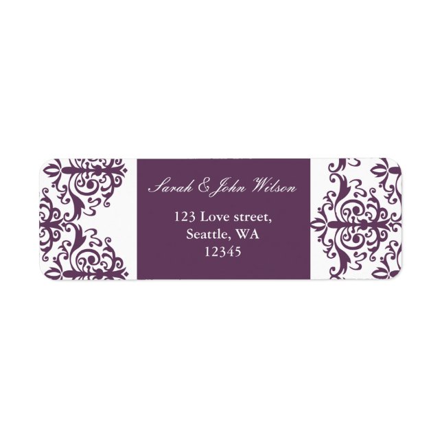violet damask adress lable returadress etikett (Framsidan)