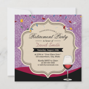 Violet Damask Red Vin Tema Pension Party Inbjudningar