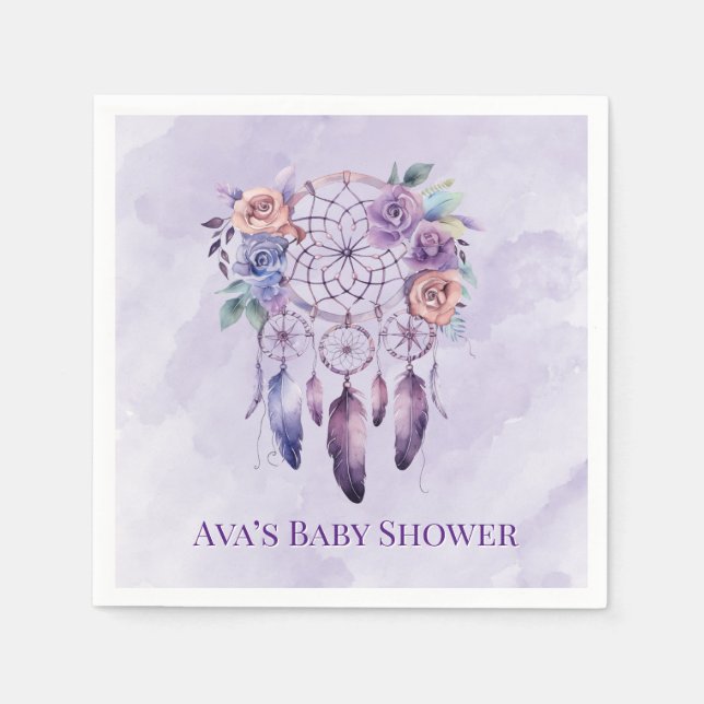 Violet Dreamcatcher och Flowers Girl Baby Shower Pappersservett (Framsidan)