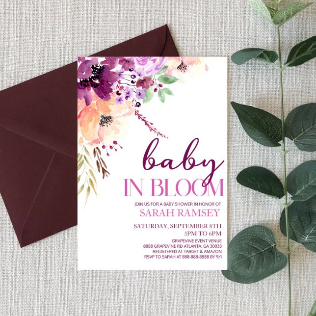 Violet Fall Blommigt Baby i Bloom Baby Shower Inbjudningar (Skapare uppladdad)