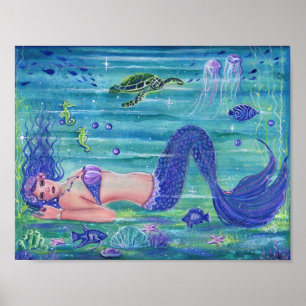 Violet fantasy sjöjungfru poster print Renee Lavoi