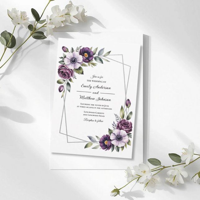 Violet Floral Frame Wedding Invitation Inbjudningar (Skapare uppladdad)