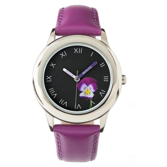 Violet Flower White Roman Numbers Cnm Armbandsur (Framsida)