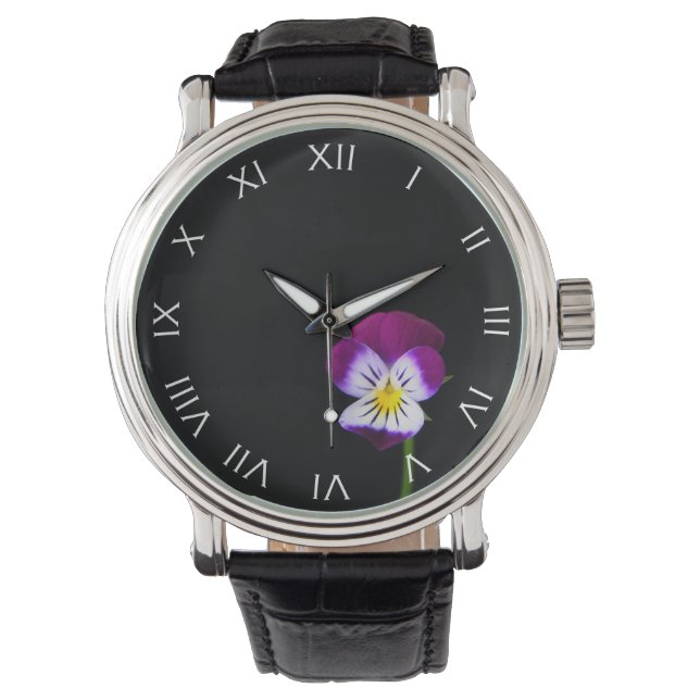 Violet Flower White Roman Numbers wacna Armbandsur (Framsida)