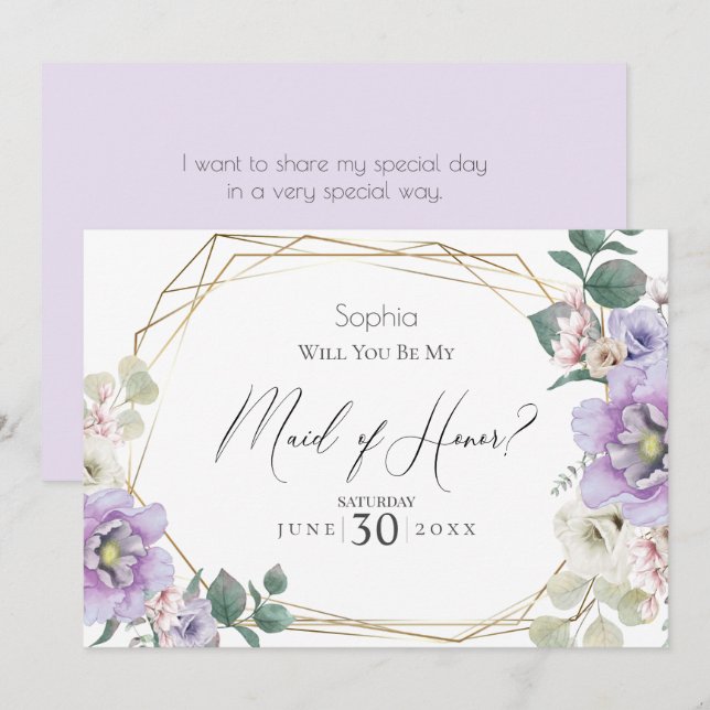 Violet Flowers blir min Maid of honor Inbjudningar (Fram/baksida)