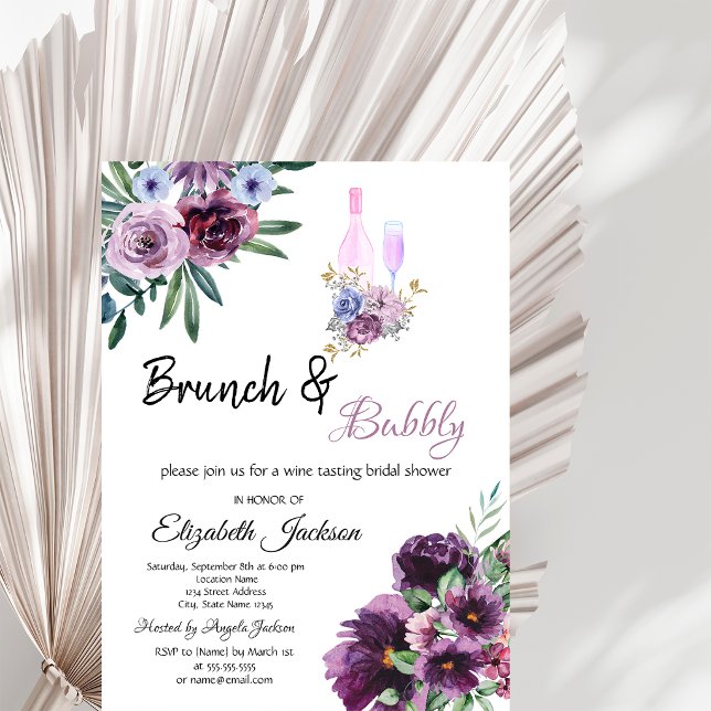 Violet Flowers Brunch & Bubbly Bröllopsdusch Inbjudningar (Skapare uppladdad)