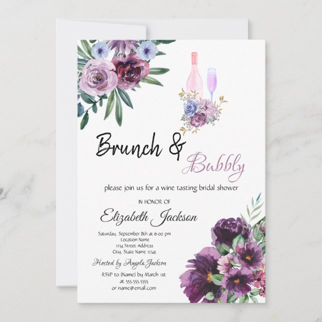 Violet Flowers Brunch & Bubbly Bröllopsdusch Inbjudningar (Framsida)