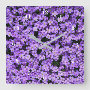 Violet Flowers Fyrkantig Klocka