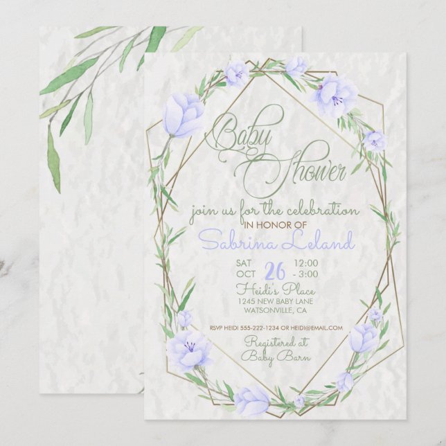 Violet Flowers Greenery Terrarium Baby Shower Inbjudningar (Fram/baksida)