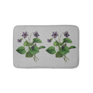 Violet Flowers Söt Blommigt Botanical Nature Grå Badrumsmatta