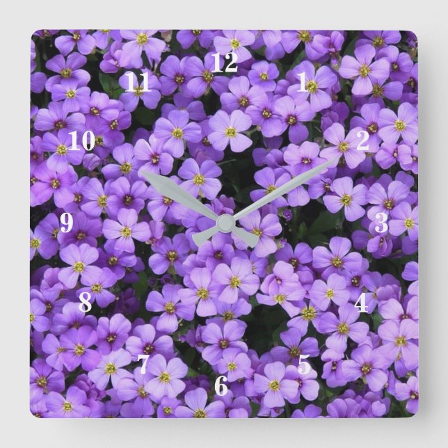 Violet Flowers - Vår Fyrkantig Klocka (Framsida)