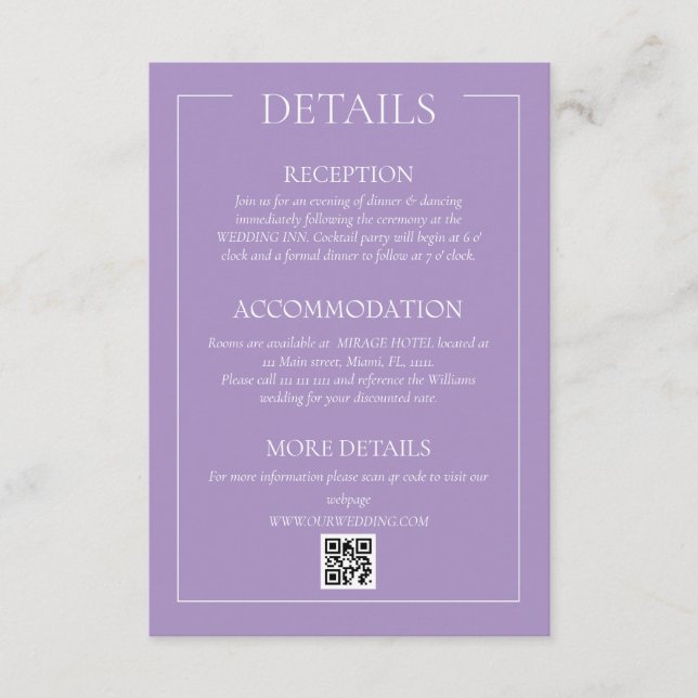Violet Formell Bröllop-informationskort Tilläggskort (Framsida)