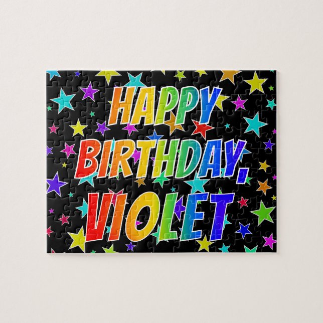 "VIOLET" Förnamn, Rolig "GRATTIS PÅ FÖDELSEDAGEN" Pussel (Horisontell)