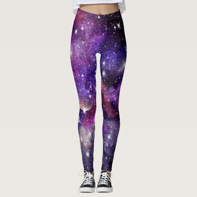 Violet Galaxy Milky Way med Planet Leggings (Framsida)