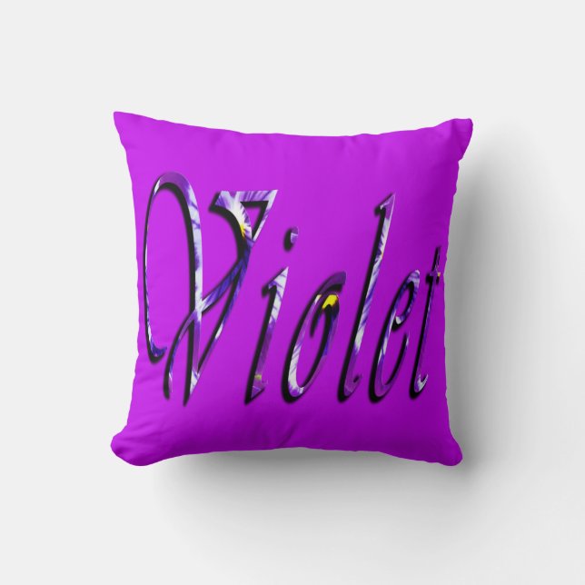 Violet, Girls Namn, Logotyp, Lila Cushion Kudde (Framsida)