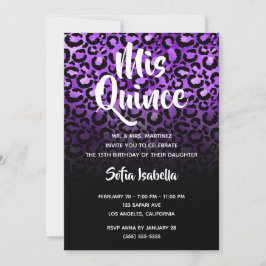 Violet Glam Leopard Fläckar Svart Ombre Mis Quince Inbjudningar