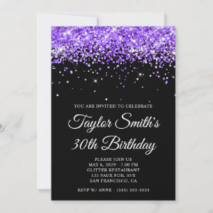 Violet Glitter Black 30års födelsedag Inbjudningar