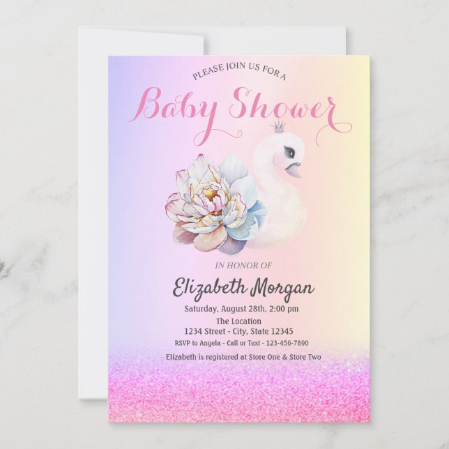 Violet Glitter Bokeh, Svan Baby Baby Shower  Inbjudningar (Framsida)