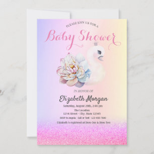 Violet Glitter Bokeh, Svan Baby Baby Shower Inbjudningar