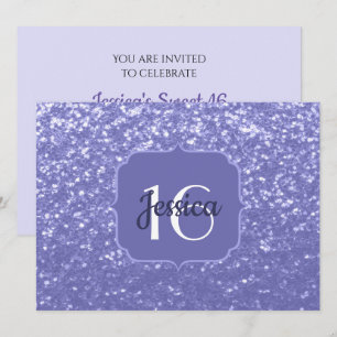 Violet glitter gnistra Sweet 16 Monogram Inbjudningar