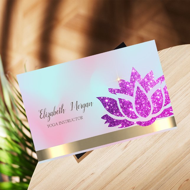 Violet Glitter Lotus Flower Yoga Holography Visitkort (Skapare uppladdad)