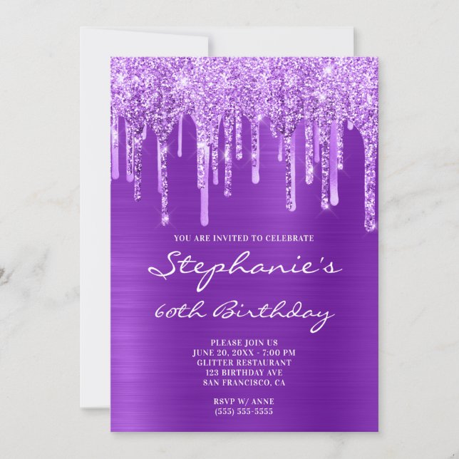 Violet Glitter och Foil Drick Birthday Inbjudningar (Framsida)