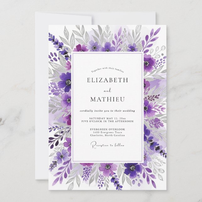 Violet Graceful Spring Wedding Inbjudningar (Framsida)
