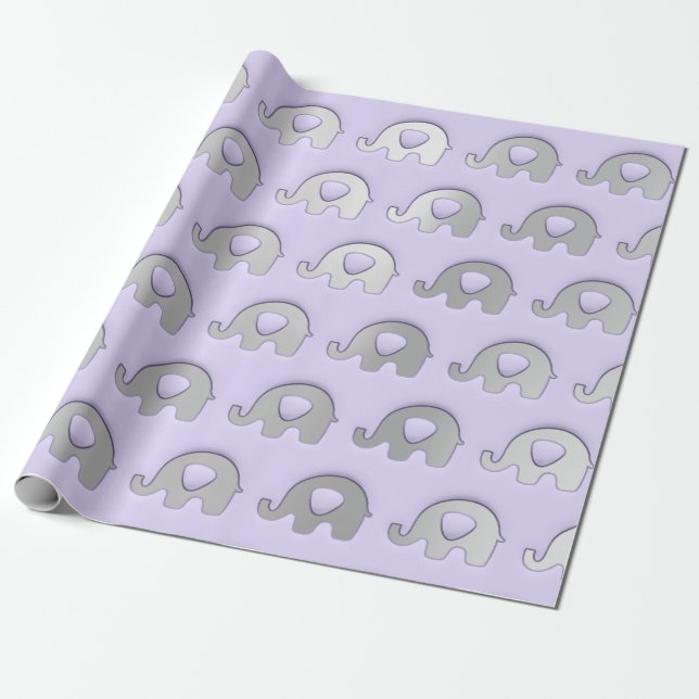 Violet Grått Elephant Baby Shower Princess Girl Bo Presentpapper (Utrullad)