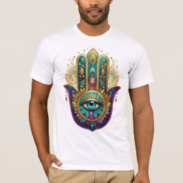 Violet Green Gold Petals Hamsa Turquoise Third Eye T Shirt