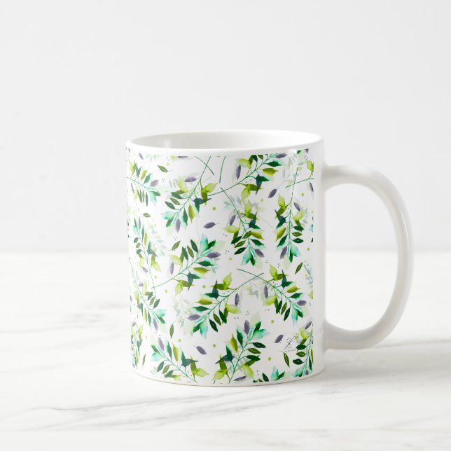 Violet & Grönt Watercolor Botanical Löv Kaffemugg (Höger)