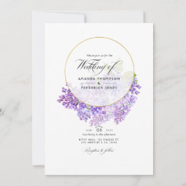Violet & Guld Geometrisk Herbarium QR-kod Bröllop Inbjudningar