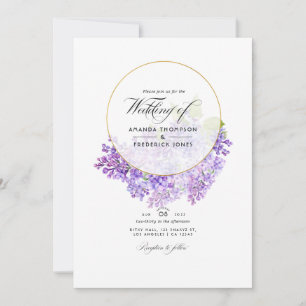 Violet & Guld Geometrisk Herbarium QR-kod Bröllop Inbjudningar