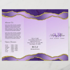 Violet & Guld Marble Agate Beauty Salon Brochure
