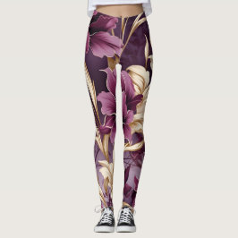 Violet Guld Orchids Mönster Leggings