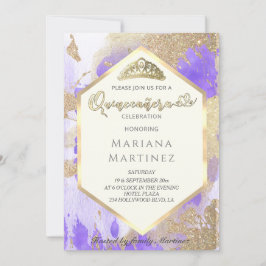 Violet Guld, vattenfärgsgeometrisk Quinceañera Inbjudningar