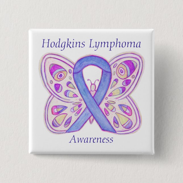 Violet Hodgkins Lymphoma Ribbon Butterfly Buttons Knapp (Framsida)