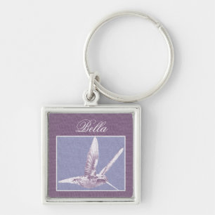 Violet Hummingbird Personlig Necklace Fyrkantig Silverfärgad Nyckelring
