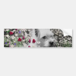 Violet i blommor - vitWestie hund Bildekal